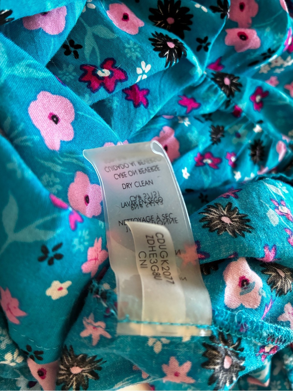CALVIN KLEIN Teal Ditzy Floral Long-Sleeve Tiered Dress- Size 14 - Picture 13 of 13